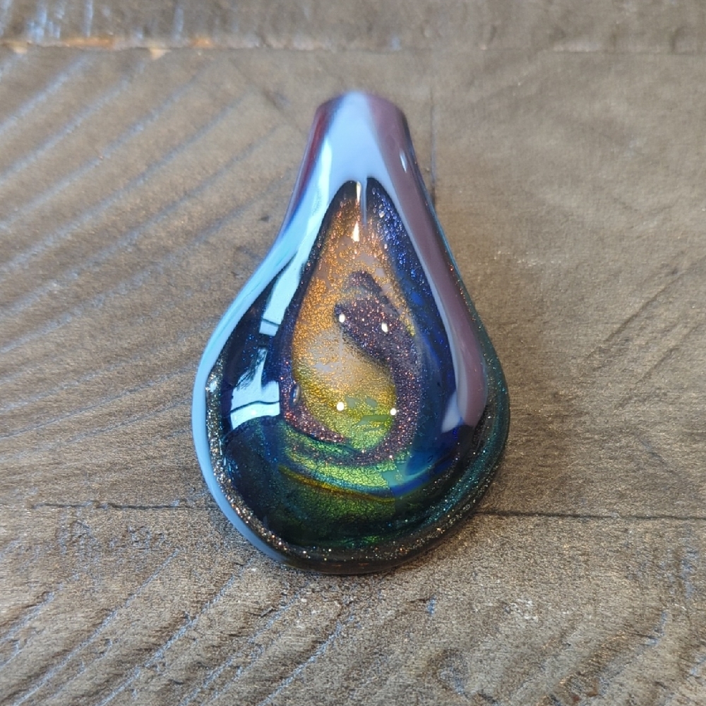 NWOT Iridescent Teardrop Blown Glass Pendant